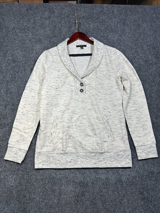 Banana Republic Sweaters - Banana Republic Sweater Womens Medium Ivory Knit Ribbed Cuffs Hem Pockets Button